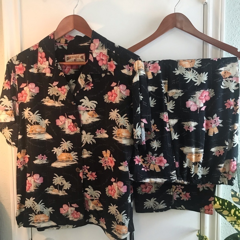 Caribbean Joe 100% Rayon Tropical Pants & Top Set